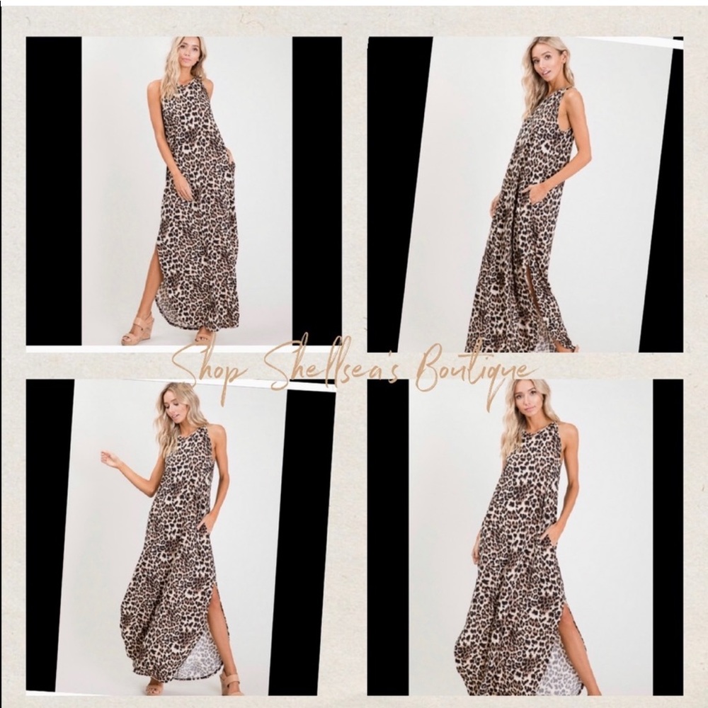 New! Animal Print Slit Maxi Dress with Pockets